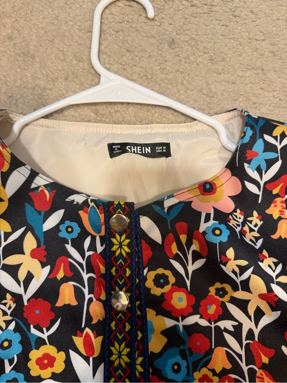 SHEIN Black Multicolor Floral Patchwork Long Sleeve Blouse - Picture 2 of 4